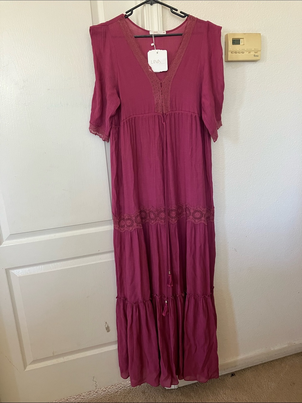 Lina Brand Fuchsia Lace-Detail Maxi Dress Size 38